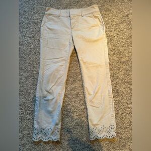 LOFT Tan Ankle Cropped Jeans with Decorative Hem
